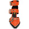 imageFSJ Women Pointed Toe Metal Buckle Hollow Out Leather Strappy Medium Thick Wedge Stacked Heel Sandal Zipper Fashion Pumps Shoes Size 416 USOrange