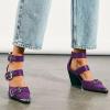 imageFSJ Women Pointed Toe Metal Buckle Hollow Out Leather Strappy Medium Thick Wedge Stacked Heel Sandal Zipper Fashion Pumps Shoes Size 416 USPurple