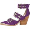 imageFSJ Women Pointed Toe Metal Buckle Hollow Out Leather Strappy Medium Thick Wedge Stacked Heel Sandal Zipper Fashion Pumps Shoes Size 416 USPurple