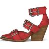 imageFSJ Women Pointed Toe Metal Buckle Hollow Out Leather Strappy Medium Thick Wedge Stacked Heel Sandal Zipper Fashion Pumps Shoes Size 416 USRed