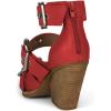 imageFSJ Women Pointed Toe Metal Buckle Hollow Out Leather Strappy Medium Thick Wedge Stacked Heel Sandal Zipper Fashion Pumps Shoes Size 416 USRed