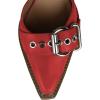 imageFSJ Women Pointed Toe Metal Buckle Hollow Out Leather Strappy Medium Thick Wedge Stacked Heel Sandal Zipper Fashion Pumps Shoes Size 416 USRed