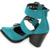 imageFSJ Women Pointed Toe Metal Buckle Hollow Out Leather Strappy Medium Thick Wedge Stacked Heel Sandal Zipper Fashion Pumps Shoes Size 416 USTeal