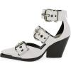 imageFSJ Women Pointed Toe Metal Buckle Hollow Out Leather Strappy Medium Thick Wedge Stacked Heel Sandal Zipper Fashion Pumps Shoes Size 416 USWhite