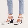 imageFSJ Women Pointed Toe Metal Buckle Hollow Out Leather Strappy Medium Thick Wedge Stacked Heel Sandal Zipper Fashion Pumps Shoes Size 416 USWhite