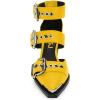 imageFSJ Women Pointed Toe Metal Buckle Hollow Out Leather Strappy Medium Thick Wedge Stacked Heel Sandal Zipper Fashion Pumps Shoes Size 416 USYellow