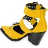imageFSJ Women Pointed Toe Metal Buckle Hollow Out Leather Strappy Medium Thick Wedge Stacked Heel Sandal Zipper Fashion Pumps Shoes Size 416 USYellow