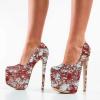 imageFSJ Women Sexy Round Toe Platform Pumps Stiletto High Heel Slip On Fashion Party Prom Dress Office Formal Shoes Size 415 USRed Lines