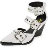 imageFSJ Women Pointed Toe Metal Buckle Hollow Out Leather Strappy Medium Thick Wedge Stacked Heel Sandal Zipper Fashion Pumps Shoes Size 416 USWhite