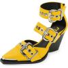 imageFSJ Women Pointed Toe Metal Buckle Hollow Out Leather Strappy Medium Thick Wedge Stacked Heel Sandal Zipper Fashion Pumps Shoes Size 416 USYellow