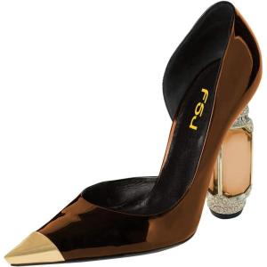 imageFSJ Women DOrsay Graceful Pumps Gilded Pointed Toe Crystal Chunky Block High Heels Slip On Wedding Dress Shoes Size 416 USBrown