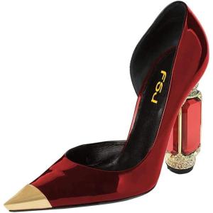 imageFSJ Women DOrsay Graceful Pumps Gilded Pointed Toe Crystal Chunky Block High Heels Slip On Wedding Dress Shoes Size 416 USRed Patent