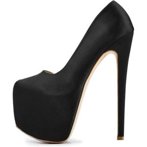 imageFSJ Women Sexy Round Toe Platform Pumps Stiletto High Heel Slip On Fashion Party Prom Dress Office Formal Shoes Size 415 USBlack