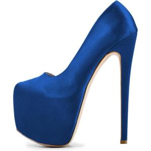 imageFSJ Women Sexy Round Toe Platform Pumps Stiletto High Heel Slip On Fashion Party Prom Dress Office Formal Shoes Size 415 USBlue
