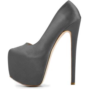 imageFSJ Women Sexy Round Toe Platform Pumps Stiletto High Heel Slip On Fashion Party Prom Dress Office Formal Shoes Size 415 USDark Grey