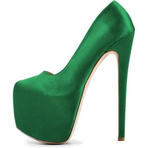 imageFSJ Women Sexy Round Toe Platform Pumps Stiletto High Heel Slip On Fashion Party Prom Dress Office Formal Shoes Size 415 USGreen