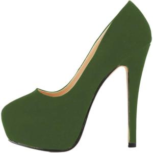 imageFSJ Women Sexy Round Toe Platform Pumps Stiletto High Heel Slip On Fashion Party Prom Dress Office Formal Shoes Size 415 USGreen Suede