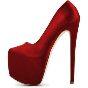 imageFSJ Women Sexy Round Toe Platform Pumps Stiletto High Heel Slip On Fashion Party Prom Dress Office Formal Shoes Size 415 USRed