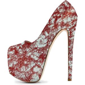 imageFSJ Women Sexy Round Toe Platform Pumps Stiletto High Heel Slip On Fashion Party Prom Dress Office Formal Shoes Size 415 USRed Lines