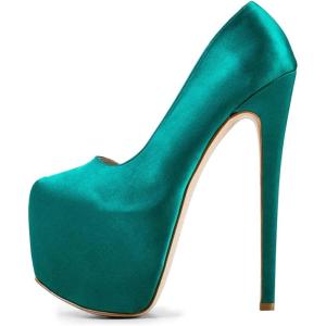 imageFSJ Women Sexy Round Toe Platform Pumps Stiletto High Heel Slip On Fashion Party Prom Dress Office Formal Shoes Size 415 USTeal