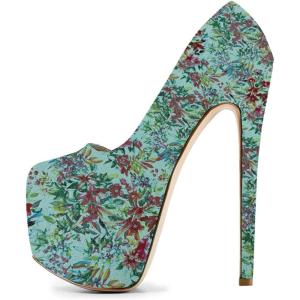 imageFSJ Women Sexy Round Toe Platform Pumps Stiletto High Heel Slip On Fashion Party Prom Dress Office Formal Shoes Size 415 USVintage Floral