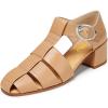 imageFSJ Women Closed Toe Low Chunky Heel Fisherman Sandals Hollow Cage Roman Gladiator Sandals Comfortable Ankle Strap Summer Daily Shoes Size 416 USNude