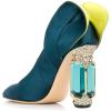imageFSJ Women Graceful Satin Pumps Pointed Toe Crystal Chunky Block High Heels Slip On Curly Back Wedding Dress Evening Shoes Size 416 USCyan