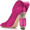 imageFSJ Women Graceful Satin Pumps Pointed Toe Crystal Chunky Block High Heels Slip On Curly Back Wedding Dress Evening Shoes Size 416 USFuchsia