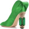 imageFSJ Women Graceful Satin Pumps Pointed Toe Crystal Chunky Block High Heels Slip On Curly Back Wedding Dress Evening Shoes Size 416 USGreen