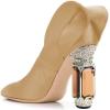 imageFSJ Women Graceful Satin Pumps Pointed Toe Crystal Chunky Block High Heels Slip On Curly Back Wedding Dress Evening Shoes Size 416 USWheat