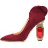 imageFSJ Women Graceful Satin Pumps Pointed Toe Crystal Chunky Block High Heels Slip On Curly Back Wedding Dress Evening Shoes Size 416 USWine Red