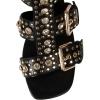 imageFSJ Women Rhinestone Calf High Strappy Gladiator Sandal Low Kitten Heel Open Toe Cutout Buckles Back Zipper Comfortable Fashion Street Dress Shoes Size 416 USBlack