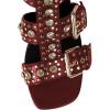 imageFSJ Women Rhinestone Calf High Strappy Gladiator Sandal Low Kitten Heel Open Toe Cutout Buckles Back Zipper Comfortable Fashion Street Dress Shoes Size 416 USRed
