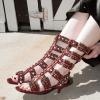 imageFSJ Women Rhinestone Calf High Strappy Gladiator Sandal Low Kitten Heel Open Toe Cutout Buckles Back Zipper Comfortable Fashion Street Dress Shoes Size 416 USRed