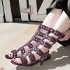 imageFSJ Women Rhinestone Calf High Strappy Gladiator Sandal Low Kitten Heel Open Toe Cutout Buckles Back Zipper Comfortable Fashion Street Dress Shoes Size 416 USPurple
