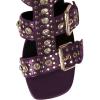 imageFSJ Women Rhinestone Calf High Strappy Gladiator Sandal Low Kitten Heel Open Toe Cutout Buckles Back Zipper Comfortable Fashion Street Dress Shoes Size 416 USPurple