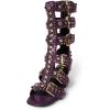 imageFSJ Women Rhinestone Calf High Strappy Gladiator Sandal Low Kitten Heel Open Toe Cutout Buckles Back Zipper Comfortable Fashion Street Dress Shoes Size 416 USPurple