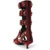 imageFSJ Women Rhinestone Calf High Strappy Gladiator Sandal Low Kitten Heel Open Toe Cutout Buckles Back Zipper Comfortable Fashion Street Dress Shoes Size 416 USRed