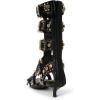 imageFSJ Women Rhinestone Calf High Strappy Gladiator Sandal Low Kitten Heel Open Toe Cutout Buckles Back Zipper Comfortable Fashion Street Dress Shoes Size 416 USBlack