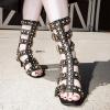 imageFSJ Women Rhinestone Calf High Strappy Gladiator Sandal Low Kitten Heel Open Toe Cutout Buckles Back Zipper Comfortable Fashion Street Dress Shoes Size 416 USBlack