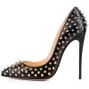 imageFSJ Women Sexy Studded Rivets Stiletto High Heel Pumps Classic Closed Pointed Toe Slip On Basic Spikes Shoes for Party Size 415 USBlack