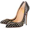 imageFSJ Women Sexy Studded Rivets Stiletto High Heel Pumps Classic Closed Pointed Toe Slip On Basic Spikes Shoes for Party Size 415 USBlack