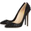 imageFSJ Women Sexy Studded Rivets Stiletto High Heel Pumps Classic Closed Pointed Toe Slip On Basic Spikes Shoes for Party Size 415 USBlack Matte