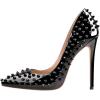 imageFSJ Women Sexy Studded Rivets Stiletto High Heel Pumps Classic Closed Pointed Toe Slip On Basic Spikes Shoes for Party Size 415 USBlack Patent