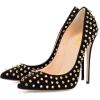 imageFSJ Women Sexy Studded Rivets Stiletto High Heel Pumps Classic Closed Pointed Toe Slip On Basic Spikes Shoes for Party Size 415 USBlack Suede
