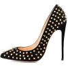 imageFSJ Women Sexy Studded Rivets Stiletto High Heel Pumps Classic Closed Pointed Toe Slip On Basic Spikes Shoes for Party Size 415 USBlack Suede
