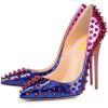 imageFSJ Women Sexy Studded Rivets Stiletto High Heel Pumps Classic Closed Pointed Toe Slip On Basic Spikes Shoes for Party Size 415 USBlue Purple