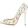 imageFSJ Women Sexy Studded Rivets Stiletto High Heel Pumps Classic Closed Pointed Toe Slip On Basic Spikes Shoes for Party Size 415 USCreammulticolor