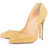 imageFSJ Women Sexy Studded Rivets Stiletto High Heel Pumps Classic Closed Pointed Toe Slip On Basic Spikes Shoes for Party Size 415 USGold