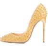 imageFSJ Women Sexy Studded Rivets Stiletto High Heel Pumps Classic Closed Pointed Toe Slip On Basic Spikes Shoes for Party Size 415 USGold